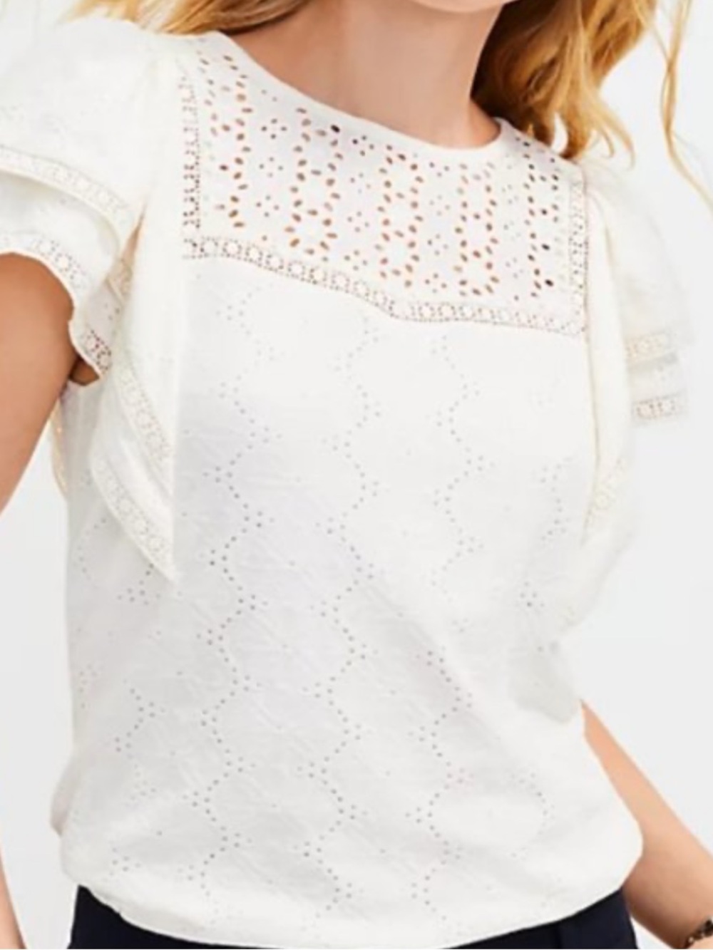 Loft Boho Eyelet Flutter Sleeve top